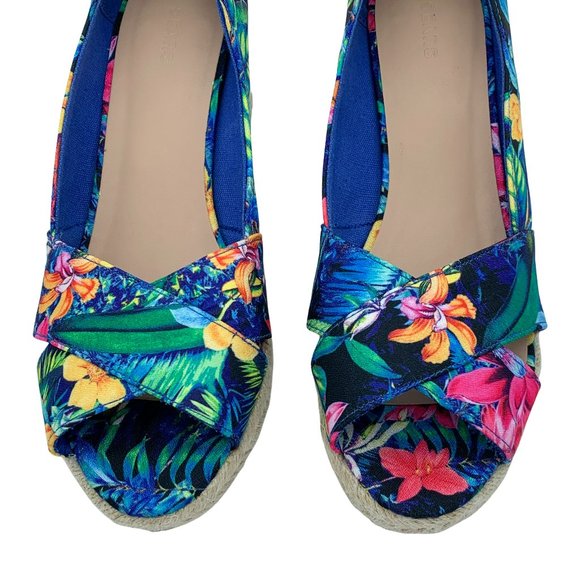 Vintage Floral Peep Toe Espadrille Wedge Sandals - Picture 3 of 8